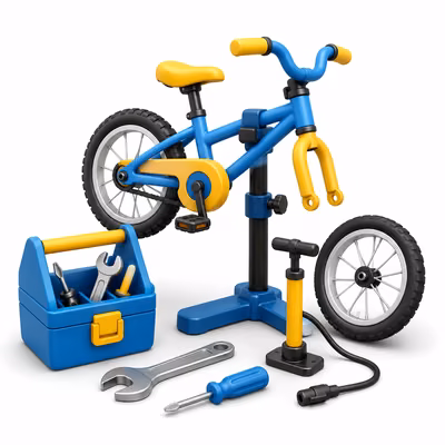 自転車を修理する内藤オート電気の体験イラスト